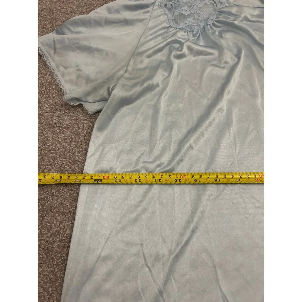Kayser Bed Jacket Women XL Blue Excellent Vintage Lace Trim Button Front USA